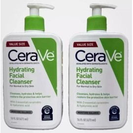 CeraVe Hydrating Facial Cleanser for Normal/Dry Skin Fragrance-Free 16 oz 2 Pack