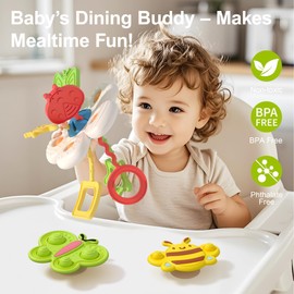 Baby Sensory Montessori Toys with 3PCS Suction Cup Spinner Toys for 6-12-18 Months Silicone Teething baby toy Car Seat Airplane Travel Toddler Boy &Girl Toddler Easter Basket Stuffers Birthday Gift