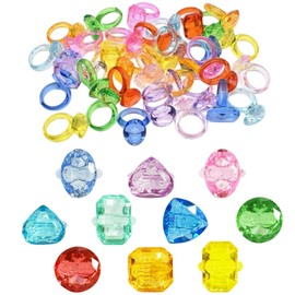 [SPRMUD] Plastic Acrylic Rings, Plural Shapes, Assorted Colors, Diamond Rings, Party Favors, Girls, Birthday Gifts, Prizes, Carnival Toys, Goody Bags for Kids, Plastic (100)