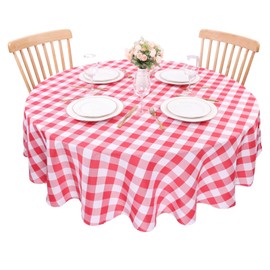 Kesfey Red Gingham Round Tablecloths Polyester 152cm Diameter,Checkered Tablecloth Spillproof and Wrinkle Resistant for Outdoor and Indoor Use, Plaid Table Cloth Wipe Clean