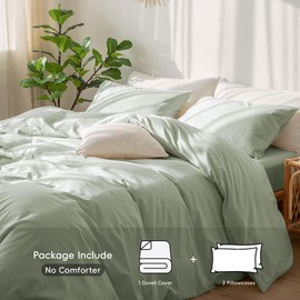 MooMee Bedding Duvet Cover Set 100% Washed Cotton Linen Like Textured Breathable Durable Soft Comfy (Sage Green, Queen)