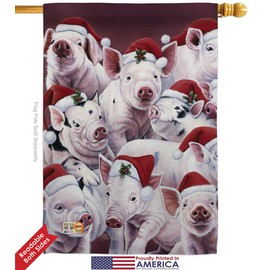Breeze Decor H114122 Christmas Piggies Winter Seasonal Decorative Vertical House Flag, 28" x 40", Multicolor