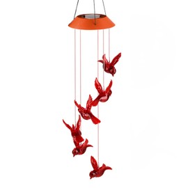 Carillones de viento de colibrí rojo solares, con energía solar, para colgar luces de patio, impermeable, LED, decoración de jardín, para mamá, abuela, patio, decoración de patio
