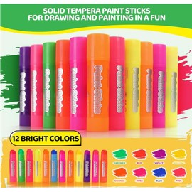 Crayones Témpera Sólidos Lavables para Niños – 12 Colores Neón – Pintura en Barra sin Desorden – No Tóxicos y Secado Rápido