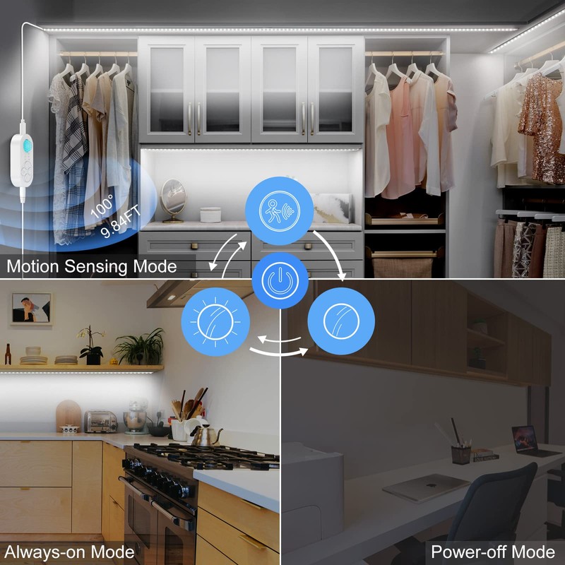 orgaror Motion Sensor LED Light Strip, Plug-in Under Cabinet Lights