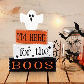 Yousoontic 12 Pcs Halloween Decorations Wooden Tabletop Centerpiece Indoor Fall Holiday Thanksgiving Christmas Signs Rustic Block Gift Farmhouse Table Decoration for Home Kitchen Office