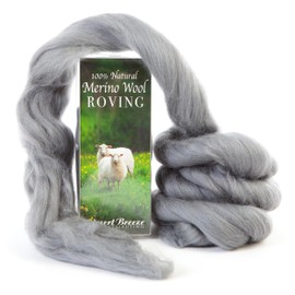 Desert Breeze Distributing 100% Natural Merino Wool Roving - Premium Combed Top Merino Roving Wool - Tapestry, Spinning, Wet Felting & Needle Felting Supplies - 21.5 Micron - 1 oz, Color Silver