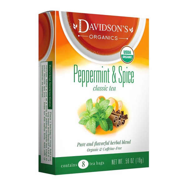 Davidson's Tea Peppermint and Spice, 8-Count Tea Bags (Pack of 12)