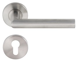 Aperit Door Handle: Stainless Steel Door Handle Pair with PZ Rosettes - Round - Matt - Handle Set for Interior Doors - T-Model - EN1906 Class 3-49.203.01