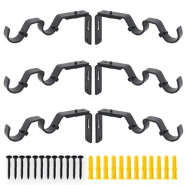 AddGrace Soporte doble para barra de cortina, paquete de 6 soportes ajustables para barra de cortina de 3/4 pulgadas y 5/8 pulgadas (negro)