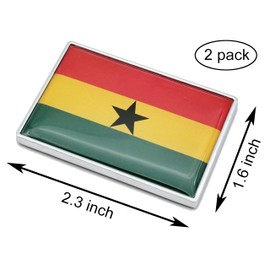2 Pcs 3D Ghana Ghanaians Flag Metal Car Stickers Chrome Decals,2.3 x 1.6 Inch Metal Truck Stickers,Patriotic Car Motorcycle Emblem.