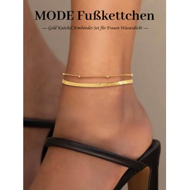 ZOERAY FußKettchen für Damen Gold Verstellbar Fussketten für Frauen Wasserfest Silber 925/18K Vergoldete Boho Mehrreihige FußKette mit Schlangenkette Gold Schmuck Sommer Strand für Frauen Mädchen
