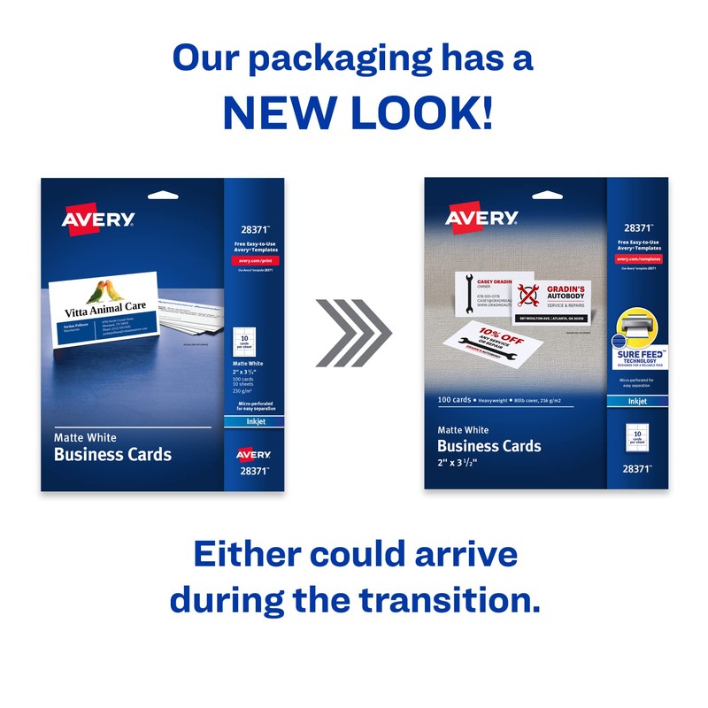 Avery Printable Business Cards with Sure Feed Technology, 2" x