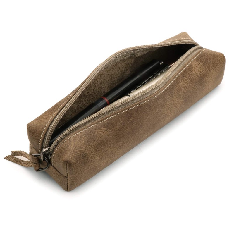 Londo Genuine Leather Zipper Pen, Pencil & Cosmetic Case (Mink),