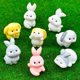 Easter Mini Rabbit Figurines 24pcs Bunny Resin Miniatures Figures to Hide Tiny Resin Animal Miniatures for Egg Stuffers Gift Fairy Garden Spring Ornament Micro Landscape Decor