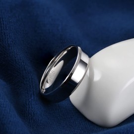 MILACOLATO 5mm Sterling Silver Rings for Women Men 18K White Gold Plated Beveled Edge Plain Thumb Ring High Polish Wedding Band Ring Comfort Fit Size 10