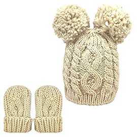 Adventure Togs Baby Knitted Hat & Mittens Set - Boys & Girls, Cable Chunky Knit for Winter - Size 0-12 Months - Beige