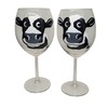 Dairy Cow Hand Painted Stemmed Wine Glasses Set of 2