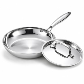 USELUCK Tri-Ply Stainless Steel Frying Pan with Lid, 8 Inch Stainless Steel Skillet, Small Fry Pan for Eggs, Induction Cookware, Non Toxic, Oven & Dishwasher Safe, All Cooktops, Silver