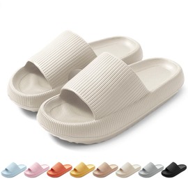 HEOAARG Bathing Slippers Men Women Original Bathing Shoes Cloud Bathing Slippers Non-Slip Slippers Cloud Shoes Soft Cozislides Slippers Flip Flops Indoor and Outdoor Use, beige, 44/45 UK