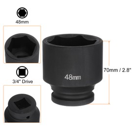 HARFINGTON 6-Point Impact Socket 3/4" Drive 48mm Metric 40Cr Alloy Steel Spindle Axle Nut Impact Socket