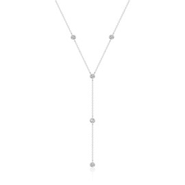 EPIRORA Y-Shaped Lariat Necklace for Women, Dainty Long Layered CZ Teardrop Pendant Necklace 14K Silver Plated Adjustable Chain Trendy Jewelry Gifts for Women