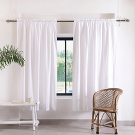 Juego de 2 paneles de cortinas de lino blanco para manualidades, de 72 pulgadas de largo, para sala de estar, recámara, con bolsillo para barra, cortinas de ventana semitransparentes de 54 pulgadas de