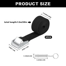 5x Tie Down Straps, 1.5m x 25mm Heavy Duty Ratchet Straps, 200KG Adjustable Tensioning Belts Straps with Quick Release Buckle, Cargo Straps for Trucks Van Roof Box Trailer Motorcycle Luggage Straps