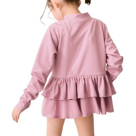 Spopan 175120 Girls Rash Guard, Back Ruffle, Zippered, No Hood, Amphibious, Lightweight, UV Protection, Pink, 150