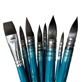 tumuarta Watercolour Paint Brushes, Short Handle, Synthetic Squirrel Hair, №0-№8, 8 Round & 1 Flat №7 9 PCs Art Supply Set for Watercolor Paint and Acrylic, Ideal for Artists and Hobbyist.