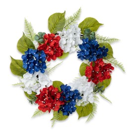 Glitzhome Patriotic Wreath for Front Door Decor, Red White and Blue Door Wreath, Patriotic American Wreath Memorial Day Wreath Indoor Outdoor 4th of July Independence Day Hydrangea Wreath Wall Decor