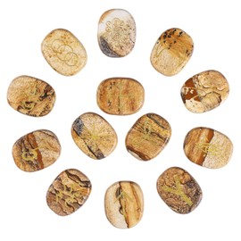 dssmboom Set of 13 Picture Jasper Crystal Rune Stones Engraved Gypsy Symbol Pocket Stone for Divination Chakra Balancing Rei Healing