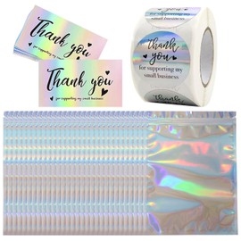 EPCDBBRT 100 Thank You Cards, Equipped With 500 Thank You Stickers And 30 Pieces Of Ziplock Bags, Plastic Packaging Bags, Sealing Stickers, Gift Wrapping Supplies
