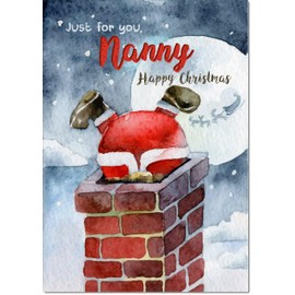 doodlecards Nanny Christmas Card Santa Chimney Medium Size Christmas Card for Nanny with Plain Envelope