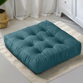 NEST & LOOM Floor Cushions - Floor Chair Pillow, Meditation Cushion, Square Large Floor Pillow, Solid Thick Tufted Floor Pillow - Teal - 21.65" x 21.65"
