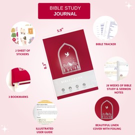 LeymiLotus Bible Study Journal - Church Notes Journal for Note Taking & Reflection - Bible Study Supplies Guided Bible Study, Faith Based Religious Spiritual Gift for Women (Red)