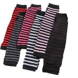 6 Pairs Winter Women Long Arm Warmer Striped Fingerless Gloves Thumbhole Gloves Knit Stretchy Arm Warmers for Adults Clothes Cosplay Accessories (Style 1, One size)