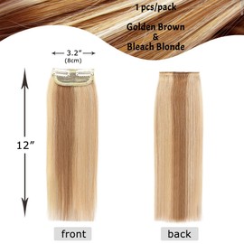 S-noilite Clip in Hair Extensions Human Hair Short Balayage 12Inch One Piece 2 Clips Clip in Remy Hairpiece For Women with Thinning Hair Add Extra Volume 17g Golden Brown/Bleach Blonde