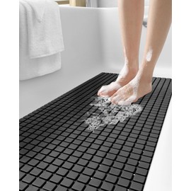 DEXI Bathtub Mat Non Slip, Extra Long 39x16, Suction Cups, Drain Holes, Machine Washable for Tub Shower Floor, Black