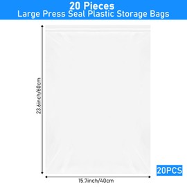 Rainmae 20PCS 5 Gallon Extra Large Zip Lock Bags,6.3 mil Large Clear Ziplock Bags 40×60cm Reclosable Storage Bag for Coats,Bulky Clothes,Bath Towels and Organizing