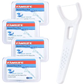 FAMILIFE Dental Floss, FAMILIFE Unwaxed Dental Floss Picks Unflavored Fluoride Free Back Teeth Toothpicks Flossing Flossers Threaders Sticks with 4 Travel Handy Cases 120 Count