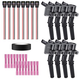 Set of 8 Curved Boot Ignition Coils & Pigtail Connector Wiring Harness Kit Compatible with Ford Lincoln Mercury 4.6L 5.4L V8 Replacement For DG457 DG508 DG491