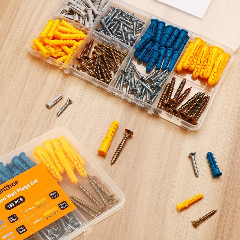 Zynthor Screws and Wall Plugs Set, Plasterboard Fixings, 160Pcs