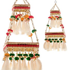 Centre Hanging Wall Jhoomar Golden Hangings Thanksgiving Decorative Ornament Party Decorations Indian Traditional Home Décor for Wedding New Year Festivities & Gifting (MULTI COLOUR WITH TASSELS)