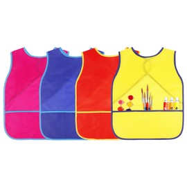 Guiqulai 4 Pcs Art Smock for Kids Waterproof Artist Painting Aprons Toddler Art Smock Sleeveless Children Painting Smock Kids Art Aprons with 3 Pocket for Age 3-8 Years,4 Colors