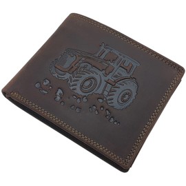 myledershop Genuine Buffalo Full Leather Landscape Format Wallet with Tractor Motif and RFID & NFC Protection, brown, Classic