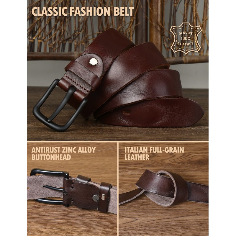 wolksprong Thicken Full Grain Leather Mens Belt Heavy Duty Work