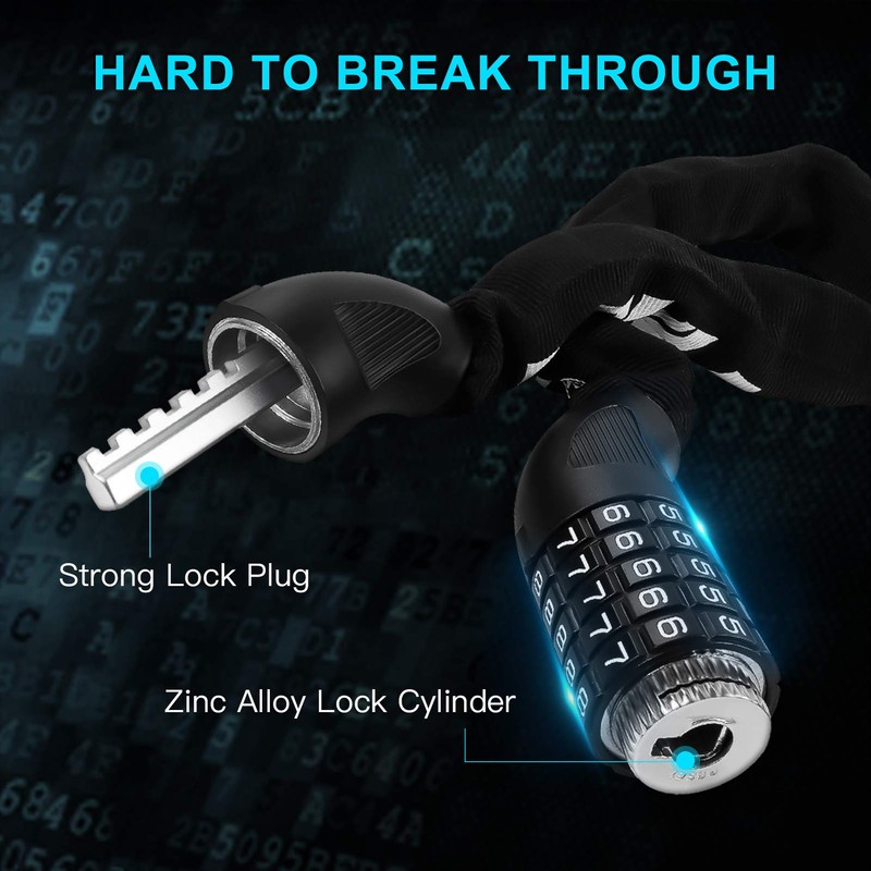 UBULLOX Bike Chain Lock 3FT 5-Digit Combination Bike Locks Anti-Theft