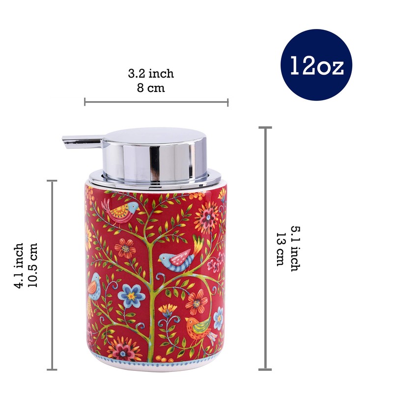 Bico Red Spring Bird Ceramic 12oz Soap Dispenser with Removable