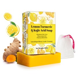 P-Beauty Kurkuma Gesichtsseife mit Kojisäure & Zitronenextrakt - Natürliche Hautpflege gegen Akne & Rötungen - Porentiefe Gesichtsreinigung - Hautaufhellende Seife, antibakteriell & beruhigend - 100g